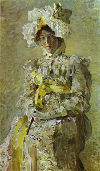 Portrait of Nadezhda Zabela-Vrubel, the Artist&#39;s Wife, in an Empire Dress by Mikhail Vrubel Art Nouveau (Modern) Art dated 1898