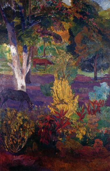 Marquesan landscape with horses by Paul Gauguin Post-Impressionism Art dated 1901