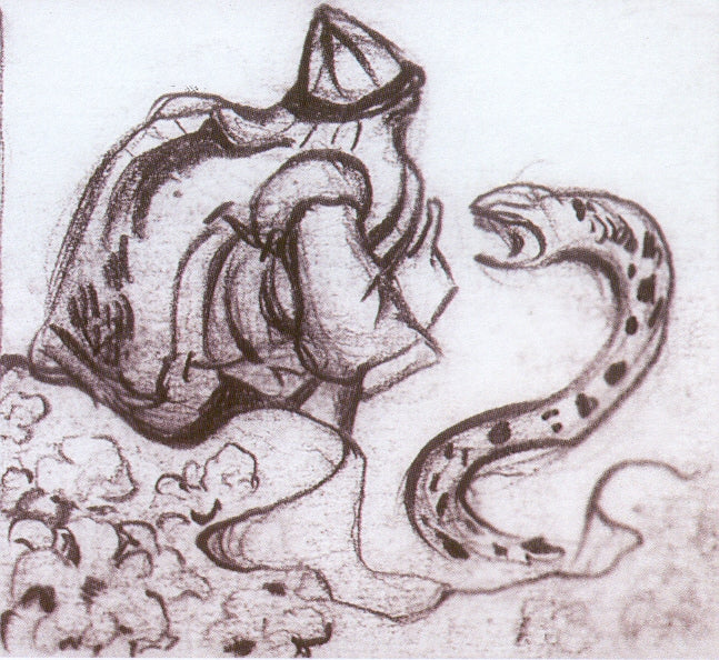 Snakes facing (Whisperer a serpent) by Nicholas Roerich Art Nouveau (Modern) Art dated 1912