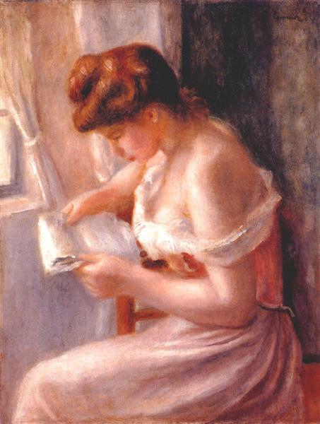 A girl reading by Pierre-Auguste Renoir Impressionism Art dated 1891