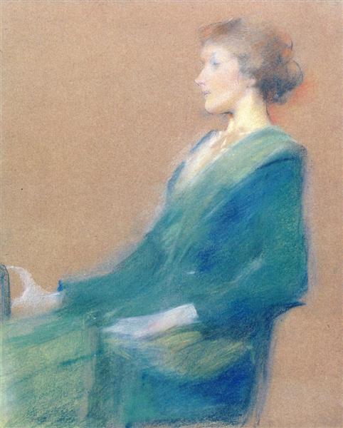 Seated Woman in Profile by Thomas Dewing Tonalism Art dated 1900