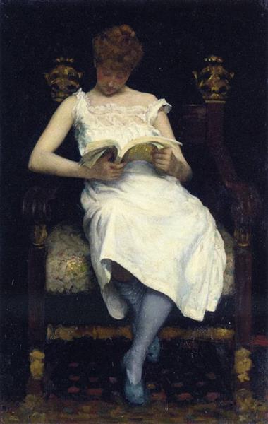 Girl Reading by Edward E. Simmons Impressionism Art dated 1893