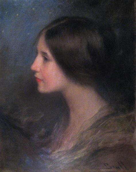 Girl in profile by Joan Brull Art Nouveau (Modern) Art