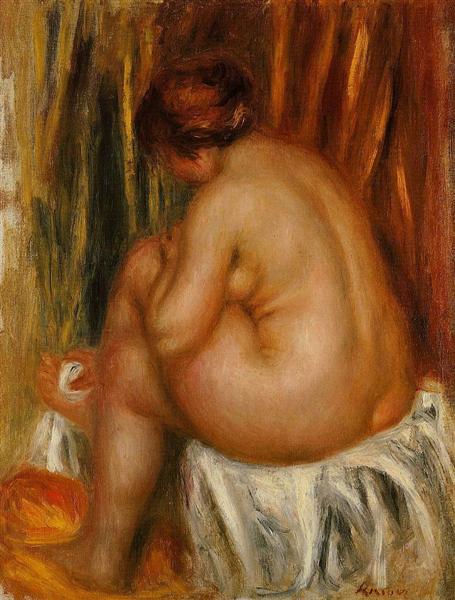 After Bathing (nude study) by Pierre-Auguste Renoir Impressionism Art dated 1910