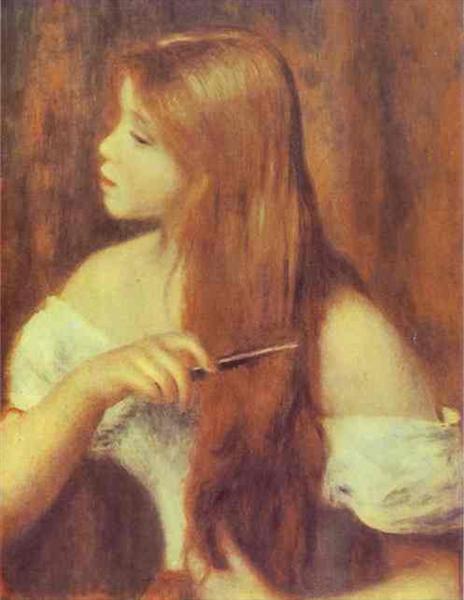 Young Girl Combing Her Hair by Pierre-Auguste Renoir Impressionism Art dated 1894