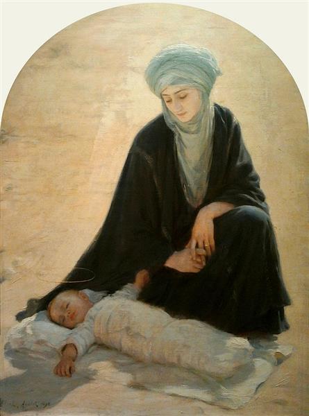 Arabic Madonna and Child by Albert Aublet Orientalism Art dated 1898