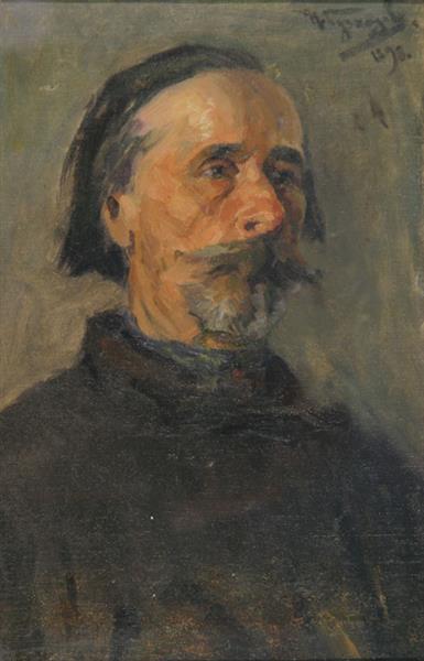 Etude of the male head by Nikolai Kuznetsov Realism Art dated 1898