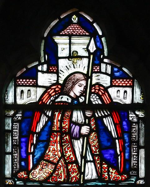 Loughrea St. Brendan&#39;s Cathedral. An Angel Holding a Lance by Sarah Purser Romanticism Art dated 1908