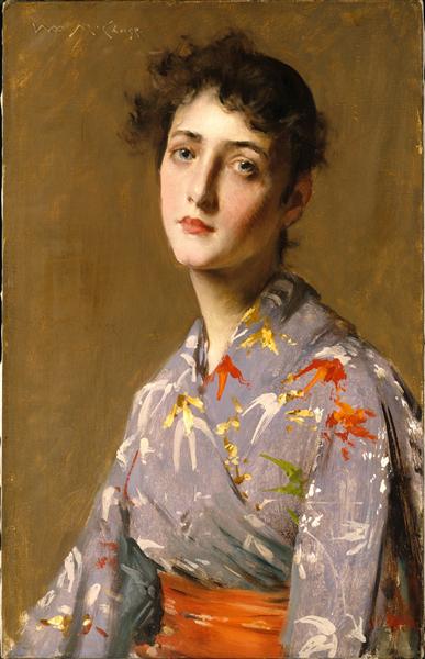 Girl in a Japanese Costume by William Merritt Chase Japonism Art dated 1890