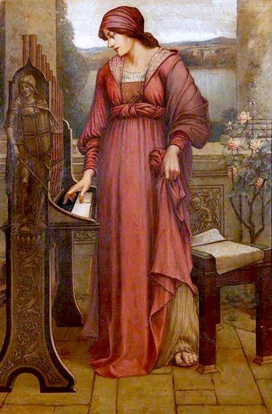 &#39;Music Sweet Music&#39; (Saint Cecilia) by Evelyn De Morgan Romanticism Art dated 1889