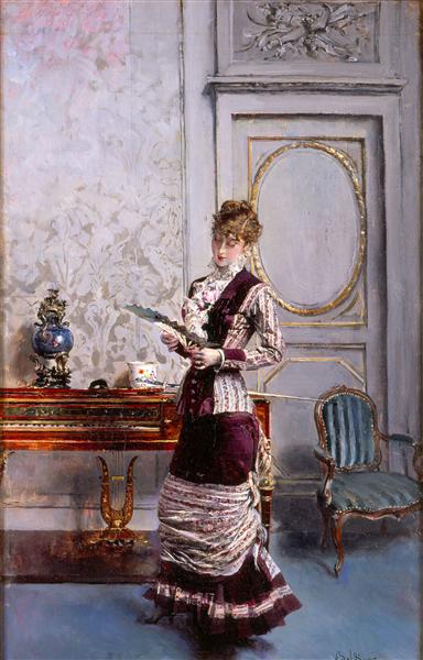 A Lady Admiiring a Fan by Giovanni Boldini Realism Art dated 1878