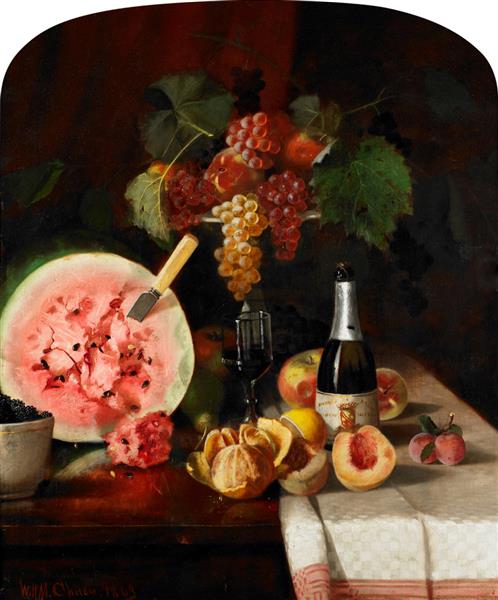 Still Life With Watermelon by William Merritt Chase Realism Art dated 1869