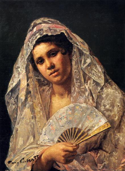 Spanish Dancer Wearing a Lace Mantilla by Mary Cassatt Realism Art dated 1873