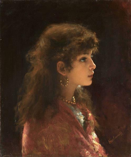 Young Girl in Profile by Alexei Harlamoff Realism Art