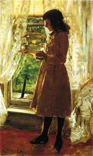 The Pet Canary by William Merritt Chase Impressionism Art dated 1886