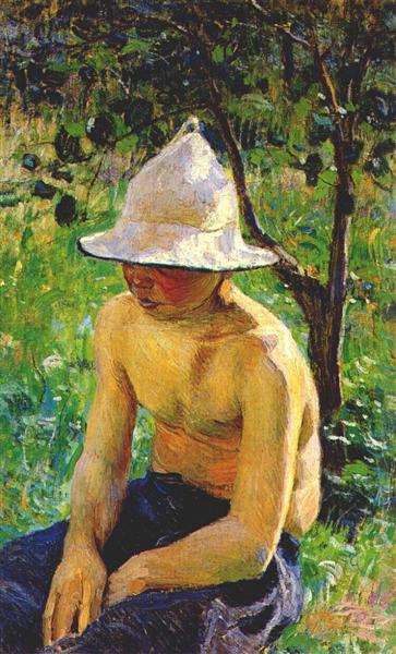 Boy in the garden by Victor Borisov-Musatov Impressionism Art dated 1898