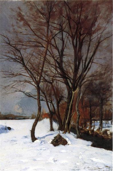 Winter Landscape with Stream by Julian Alden Weir Tonalism Art dated 1888