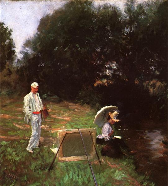 Dennis Miller Bunker Painting at Calcot by John Singer Sargent Impressionism Art dated 1888