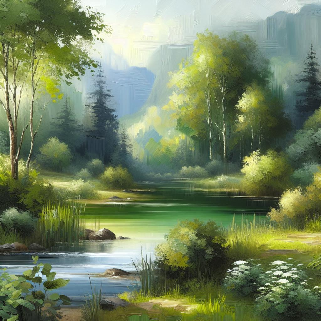 Serene Vistarama: Exquisite Verdant Landscape Oil Painting