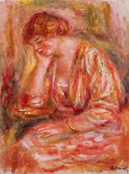 Woman Leaning on Her Elbow by Pierre-Auguste Renoir Impressionism Art dated 1918