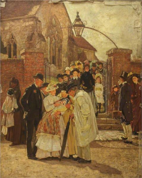 Christening Sunday (South Harting, Sussex) by James Charles Realism Art dated 1887