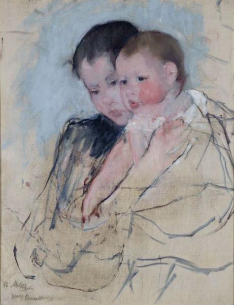 Baby on Mother’s Arm by Mary Cassatt Impressionism Art dated 1891