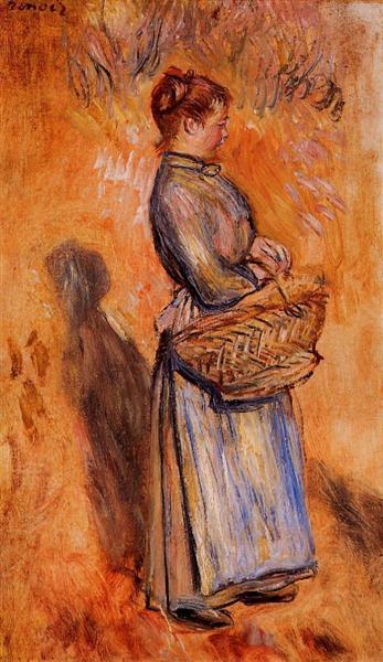 Peasant Woman Standing in a Landscape by Pierre-Auguste Renoir Impressionism Art dated 1884