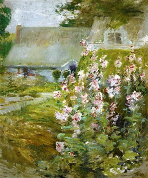 Hollyhocks by John Henry Twachtman Impressionism Art dated 1892