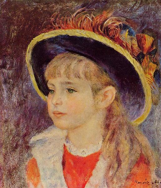 Young Girl in a Blue Hat by Pierre-Auguste Renoir Impressionism Art dated 1881