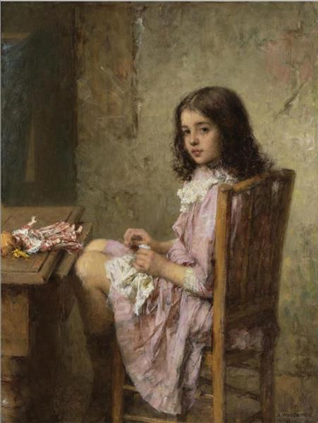 Young seamstress by Alexei Harlamoff Realism Art