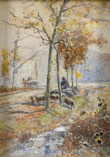 Autumn avenue by Hugo M&#252;hlig Impressionism Art