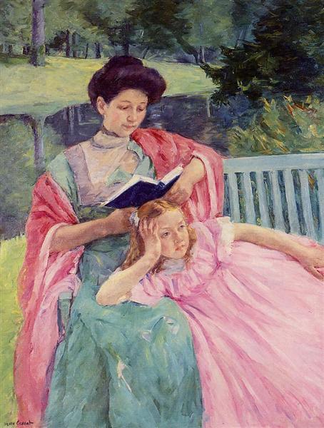 Auguste Reading to Her Daughter by Mary Cassatt Impressionism Art dated 1910