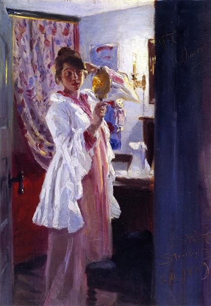 Interior with the Artist&#39;s Wife (Marie Kr&#248;yer) by Peder Severin Kroyer Impressionism Art dated 1889