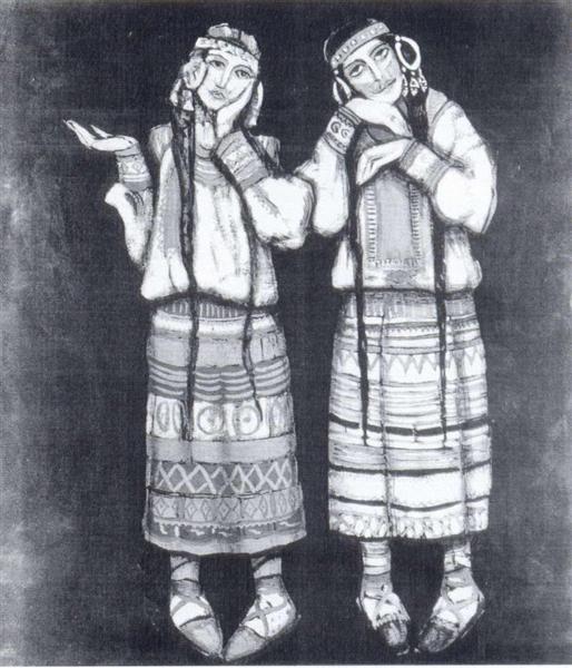 Girls by Nicholas Roerich Art Nouveau (Modern) Art