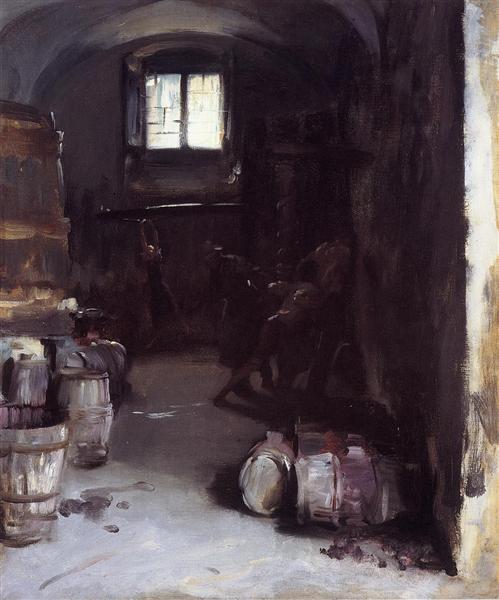 Pressing the Grapes Florentine Wine Cellar by John Singer Sargent Realism Art dated 1882