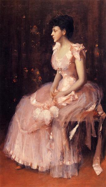 Portrait of a Lady in Pink (aka Lady in Pink Portrait of Mrs. Leslie Cotton) by William Merritt Chase Impressionism Art dated 1889