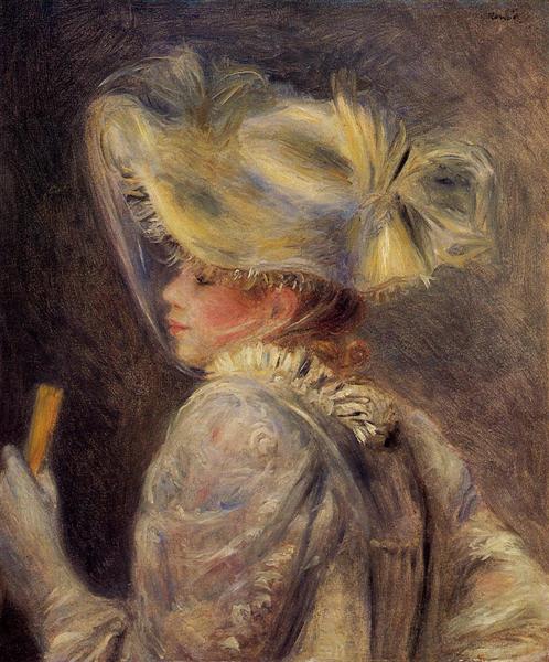 Woman in a White Hat by Pierre-Auguste Renoir Impressionism Art dated 1890