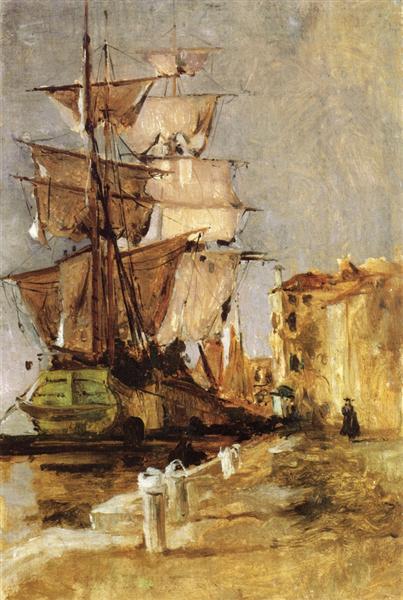 Venetian Sailing Vessel by John Henry Twachtman Impressionism Art dated 1878