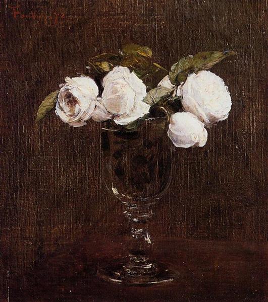 Vase of Roses by Henri Fantin-Latour Realism Art dated 1872