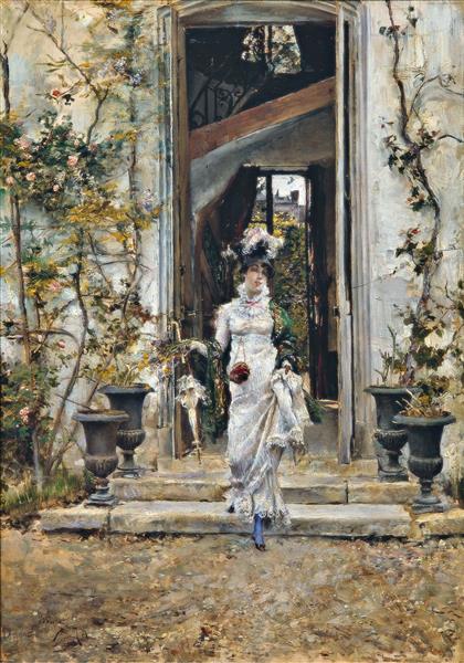 Berthe leaving for a walk by Giovanni Boldini Impressionism Art dated 1874