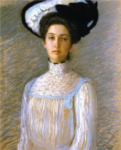 Alice in a White Hat by Lilla Cabot Perry Impressionism Art dated 1904