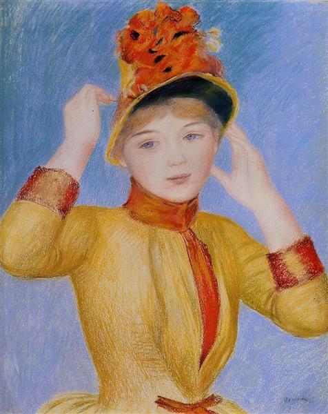 Bust of a Woman (Yellow Dress) by Pierre-Auguste Renoir Impressionism Art dated 1883