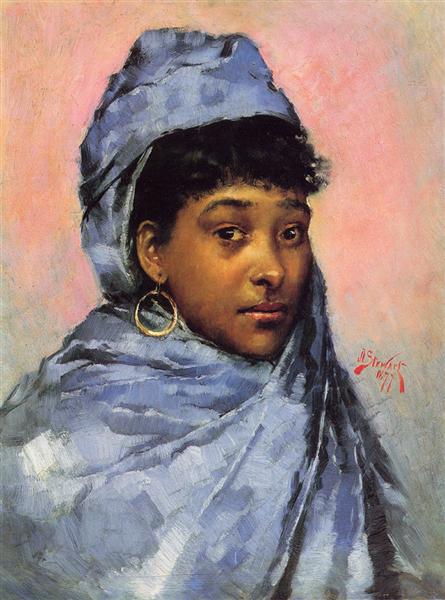 Young Woman In Blue by Julius LeBlanc Stewart Realism Art dated 1877