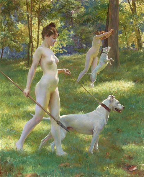 Nymphs Hunting by Julius LeBlanc Stewart Realism Art dated 1898