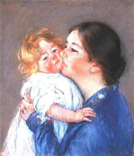 A Kiss for Baby Anne (no.2) by Mary Cassatt Impressionism Art dated 1897