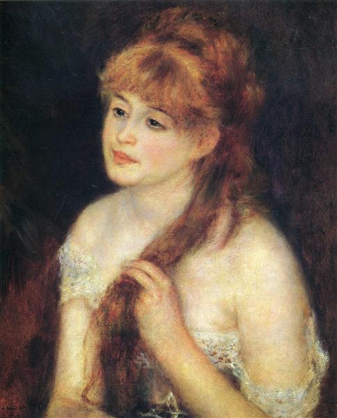 Young Woman Braiding Her Hair by Pierre-Auguste Renoir Impressionism Art dated 1876