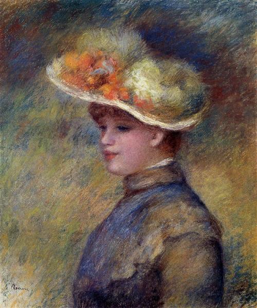 Young Woman Wearing a Hat by Pierre-Auguste Renoir Impressionism Art