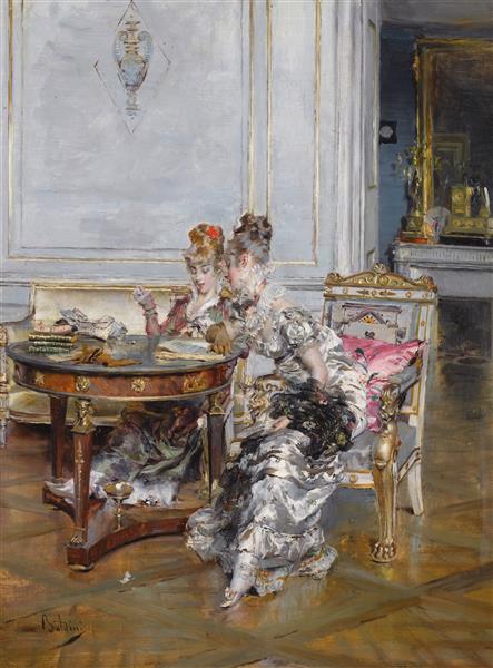 Confidences by Giovanni Boldini Realism Art dated 1875