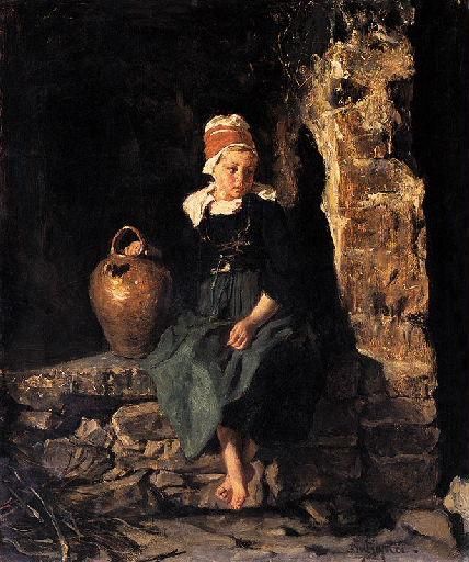 Young Breton from B&#233;nodet by Alexandre Antigna Naturalism Art dated 1873