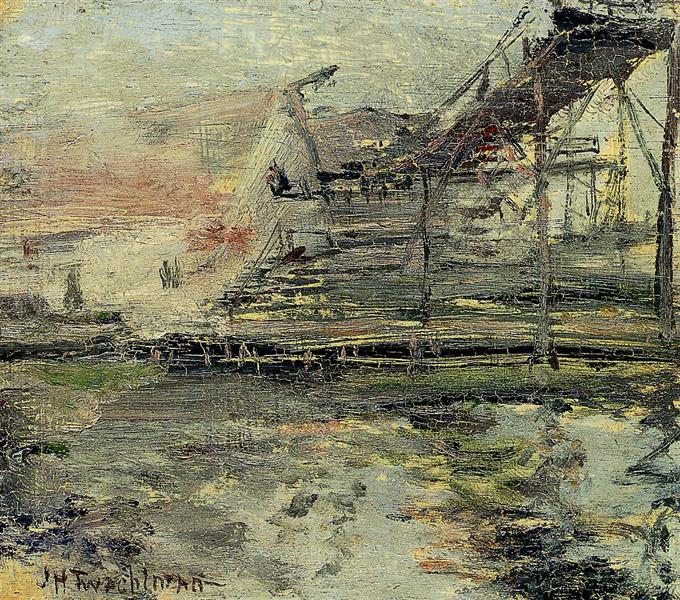 Harbor Scene by John Henry Twachtman Impressionism Art dated 1902